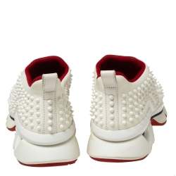 Christian Louboutin White Neoprene Spike Sock Sneakers Size 41