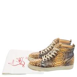 Christian Louboutin Metallic Mustard/Brown Python Leather Rantus Orlato High-Top Sneakers Size 41