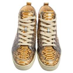 Christian Louboutin Metallic Mustard/Brown Python Leather Rantus Orlato High-Top Sneakers Size 41
