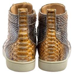 Christian Louboutin Metallic Mustard/Brown Python Leather Rantus Orlato High-Top Sneakers Size 41