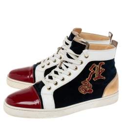 Christian Louboutin Multicolor Leather and Embroidered Velvet Louis High-Top Sneakers Size 43 