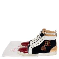 Christian Louboutin Multicolor Leather and Embroidered Velvet Louis High-Top Sneakers Size 43 