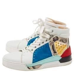 Pre Owned حذاء رياضي كريستيان لوبوتان لوبيكيك حافة جلد ثعبان وسويدي وجلد متعدد الألوان  مرتفع من أعلى مقاس 43