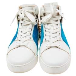 Pre Owned حذاء رياضي كريستيان لوبوتان لوبيكيك حافة جلد ثعبان وسويدي وجلد متعدد الألوان مرتفع من أعلى مقاس 43