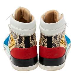Pre Owned حذاء رياضي كريستيان لوبوتان لوبيكيك حافة جلد ثعبان وسويدي وجلد متعدد الألوان مرتفع من أعلى مقاس 43