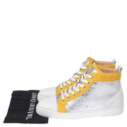 Pre Owned Christian Louboutin Tricolor Velvet and Crinkled Leather Louis High-Top Sneakers Size 43