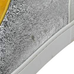 Pre Owned Christian Louboutin Tricolor Velvet and Crinkled Leather Louis High-Top Sneakers Size 43