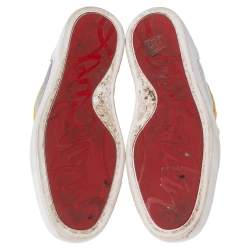 Pre Owned Christian Louboutin Tricolor Velvet and Crinkled Leather Louis High-Top Sneakers Size 43