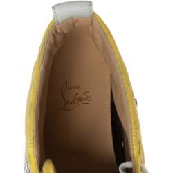 Pre Owned Christian Louboutin Tricolor Velvet and Crinkled Leather Louis High-Top Sneakers Size 43