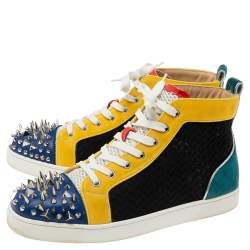Pre Owned Christian Louboutin Multicolor Velvet, Leather and Lace Lou Pik Pik Orlato High Top Sneakers Size 42.5