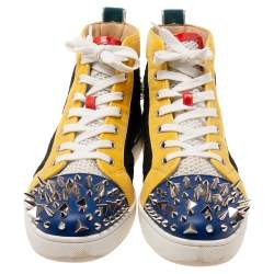 Pre Owned Christian Louboutin Multicolor Velvet, Leather and Lace Lou Pik Pik Orlato High Top Sneakers Size 42.5