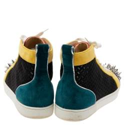 Pre Owned Christian Louboutin Multicolor Velvet, Leather and Lace Lou Pik Pik Orlato High Top Sneakers Size 42.5