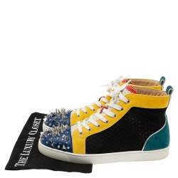 Pre Owned Christian Louboutin Multicolor Velvet, Leather and Lace Lou Pik Pik Orlato High Top Sneakers Size 42.5