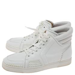 Christian Louboutin White Leather Studded High-Top Sneakers Size 43
