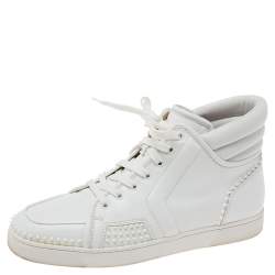 Christian Louboutin White Leather Studded High-Top Sneakers Size 43
