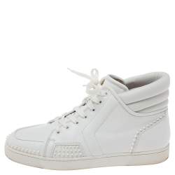 Christian Louboutin White Leather Studded High-Top Sneakers Size 43