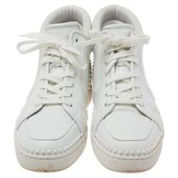 Christian Louboutin White Leather Studded High-Top Sneakers Size 43