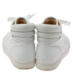 Christian Louboutin White Leather Studded High-Top Sneakers Size 43