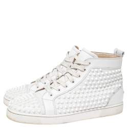 Pre Owned Christian Louboutin White Leather Louis Spikes High-Top Sneakers Size 43