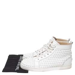 Pre Owned Christian Louboutin White Leather Louis Spikes High-Top Sneakers Size 43