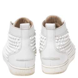 Pre Owned Christian Louboutin White Leather Louis Spikes High-Top Sneakers Size 43
