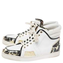 Christian Louboutin White/Black Leather And Patent Leather Sporty Dude High Top Sneakers Size 44