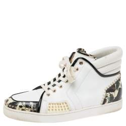 Christian Louboutin White/Black Leather And Patent Leather Sporty Dude High Top Sneakers Size 44