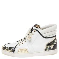 Christian Louboutin White/Black Leather And Patent Leather Sporty Dude High Top Sneakers Size 44