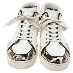 Christian Louboutin White/Black Leather And Patent Leather Sporty Dude High Top Sneakers Size 44