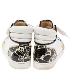 Christian Louboutin White/Black Leather And Patent Leather Sporty Dude High Top Sneakers Size 44