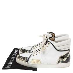 Christian Louboutin White/Black Leather And Patent Leather Sporty Dude High Top Sneakers Size 44