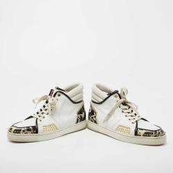 Christian Louboutin White/Black Leather And Patent Leather Sporty Dude High Top Sneakers Size 44