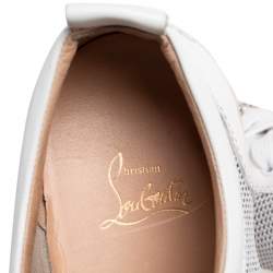 Pre Owned حذاء رياضي كريستيان لوبوتان لوي جونيور سبايك شبك وجلد أبيض مقاس 41