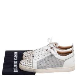 Pre Owned حذاء رياضي كريستيان لوبوتان لوي جونيور سبايك شبك وجلد أبيض مقاس 41