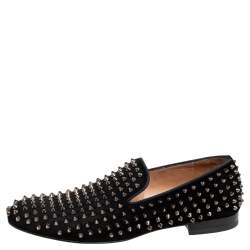 مملوكة مسبقًا حذاء سموكينغ سليبرز كريستيان لوبوتان دانديليون سويدي أسود مرصع سبايك مقاس 43