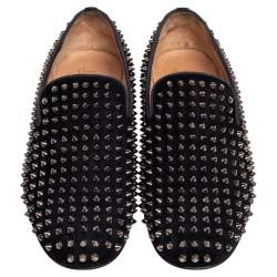 مملوكة مسبقًا حذاء سموكينغ سليبرز كريستيان لوبوتان دانديليون سويدي أسود مرصع سبايك مقاس 43