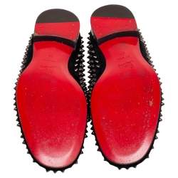 مملوكة مسبقًا حذاء سموكينغ سليبرز كريستيان لوبوتان دانديليون سويدي أسود مرصع سبايك مقاس 43