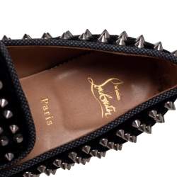 Pre Owned Christian Louboutin Black Velvet Rollerboy Spikes Smoking Slippers Size 44.5