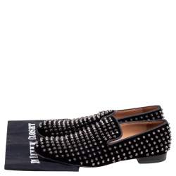 Pre Owned Christian Louboutin Black Velvet Rollerboy Spikes Smoking Slippers Size 44.5