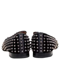 Pre Owned Christian Louboutin Black Velvet Rollerboy Spikes Smoking Slippers Size 44.5