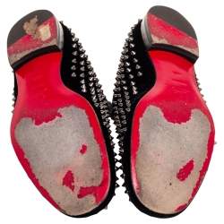 Pre Owned Christian Louboutin Black Velvet Rollerboy Spikes Smoking Slippers Size 44.5