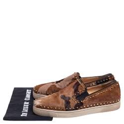 Pre Owned Christian Louboutin Tricolor Pony Hair Spike Pik Boat Slip On Sneakers Size 45