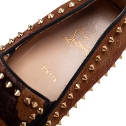 Pre Owned Christian Louboutin Tricolor Pony Hair Spike Pik Boat Slip On Sneakers Size 45