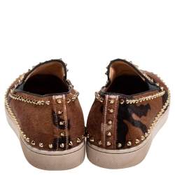 Pre Owned Christian Louboutin Tricolor Pony Hair Spike Pik Boat Slip On Sneakers Size 45