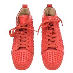 Christian Louboutin Orange Leather Louis Spikes High Top Sneakers Size 39