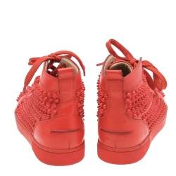 Christian Louboutin Orange Leather Louis Spikes High Top Sneakers Size 39