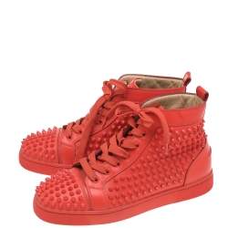 Christian Louboutin Orange Leather Louis Spikes High Top Sneakers Size 39