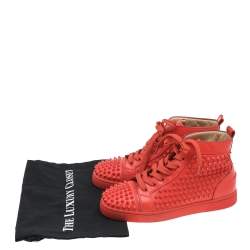 Christian Louboutin Orange Leather Louis Spikes High Top Sneakers Size 39