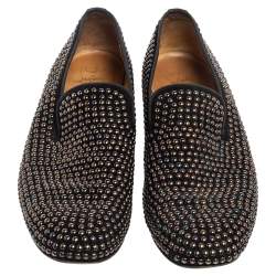 Pre Owned حذاء سموكينغ سليبرز كريستيان لوبوتان سويدي مرصع أسود مقاس 43.5