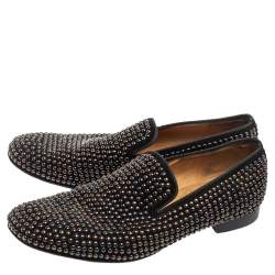 Pre Owned حذاء سموكينغ سليبرز كريستيان لوبوتان سويدي مرصع أسود مقاس 43.5